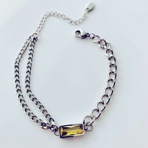Tini Lux Stainless Steel Bracelet with Emerald-Cut Amber Stone